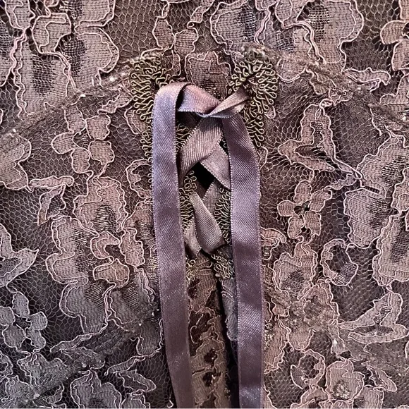 Seven 7 Y2K Women’s Sz. 18 Brown Lace Babydoll Blouse Sheer Longsleeve Corset - Picture 2 of 8